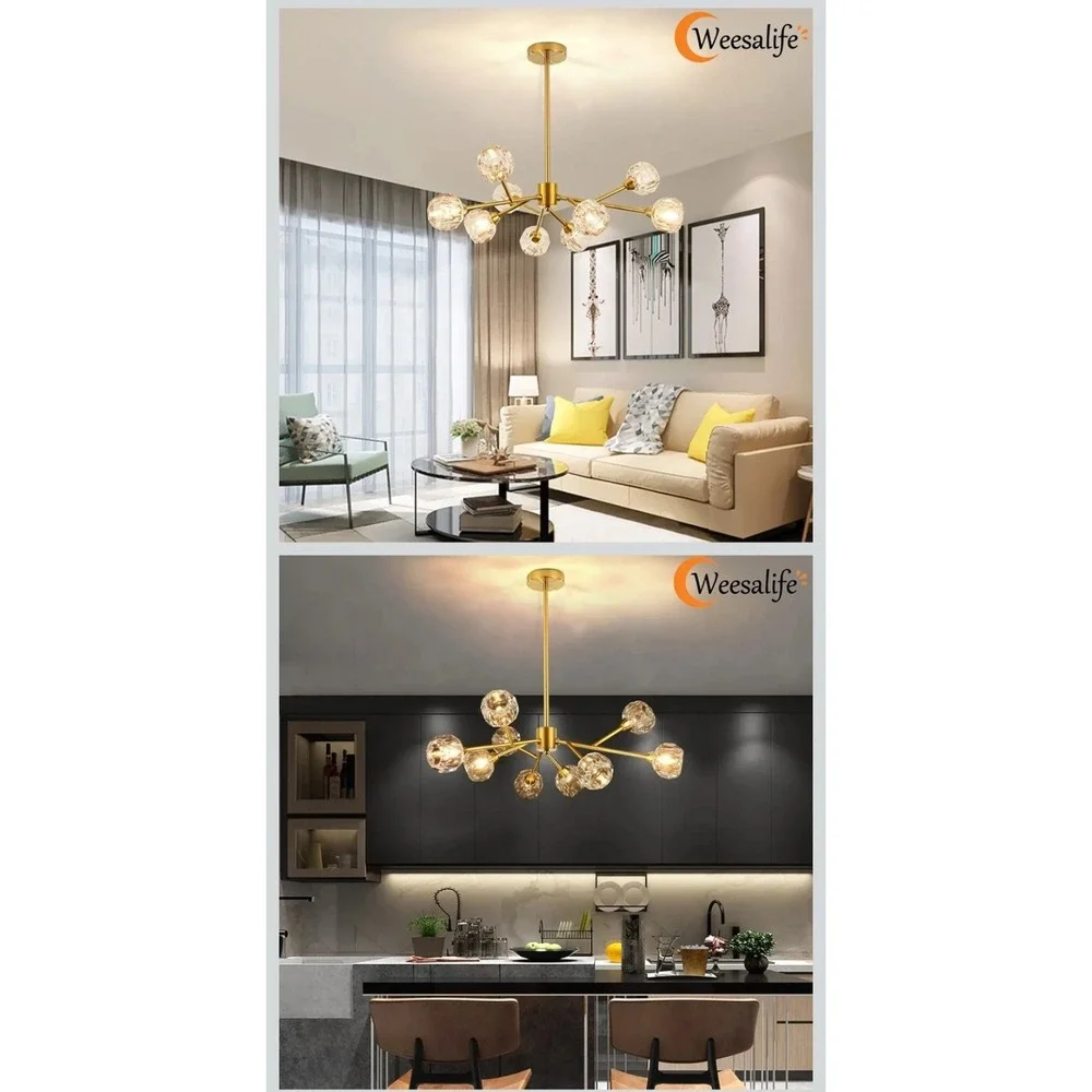 Modern 9-Light Crystal Chandelier in Gold - Perfect for Dining and Living Rooms
